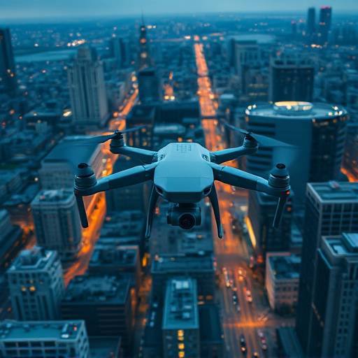 Un drone filmant un paysage urbain depuis les airs